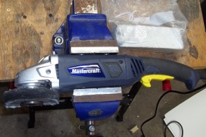 ANgle Grinder configured with a muslin buff for polishing